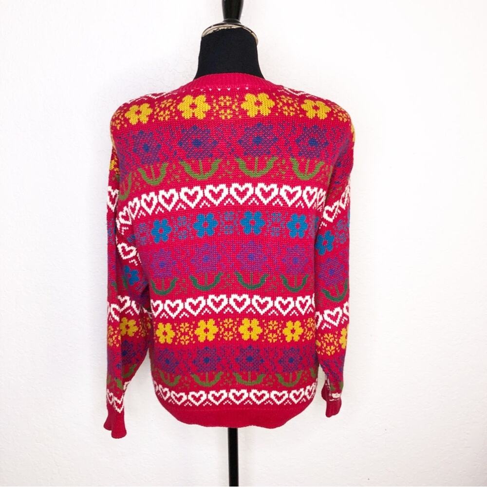 Vintage Northern Isles red heart floral knit button down cardigan size Large - Picture 16 of 16